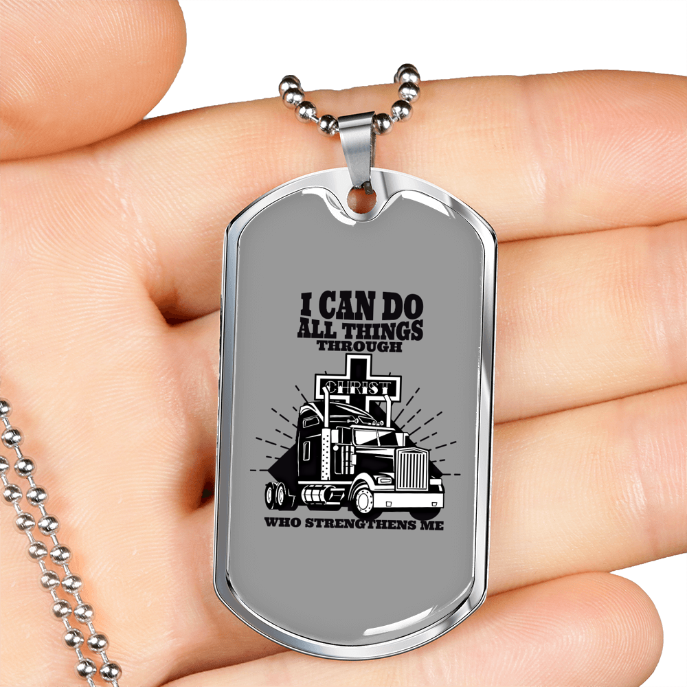 Christian Trucker Dog Tag Stainless Steel or 18k Gold 24" Chain-Express Your Love Gifts