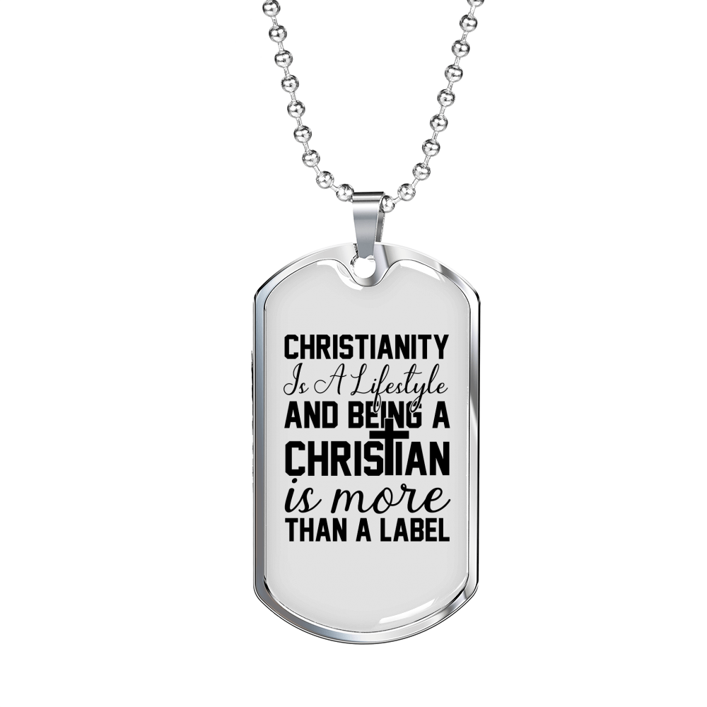 Christianity A Lifestyle Necklace Stainless Steel or 18k Gold Dog Tag 24" Chain-Express Your Love Gifts