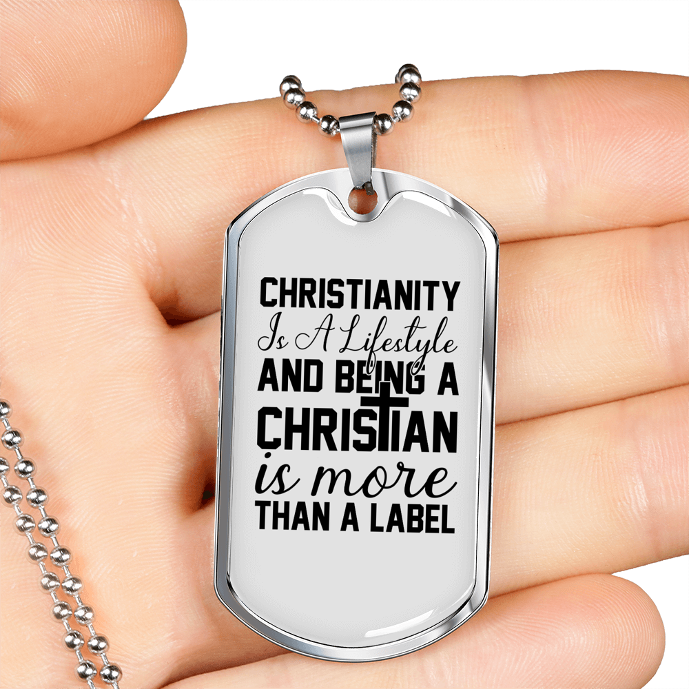 Christianity A Lifestyle Necklace Stainless Steel or 18k Gold Dog Tag 24" Chain-Express Your Love Gifts