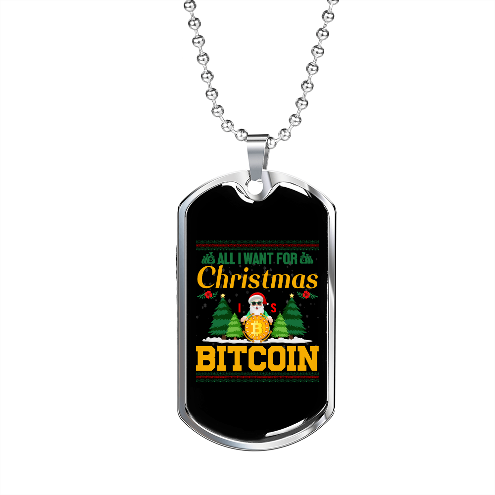 Christmas Bitcoin Crypto Necklace Stainless Steel or 18k Gold Dog Tag 24" Chain-Express Your Love Gifts