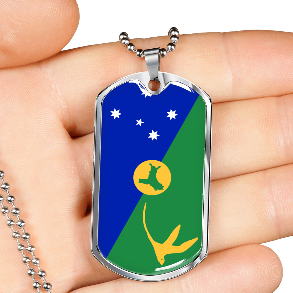 Christmas Island Flag Necklace Stainless Steel or 18k Gold Dog Tag 24" Chain-Express Your Love Gifts