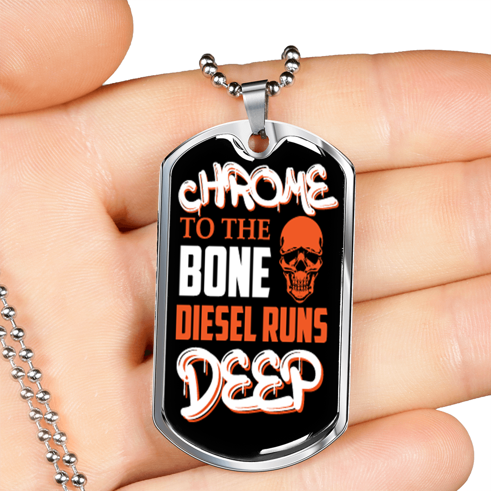 Chrome To The Bone Dog Tag Stainless Steel or 18k Gold 24" Chain-Express Your Love Gifts