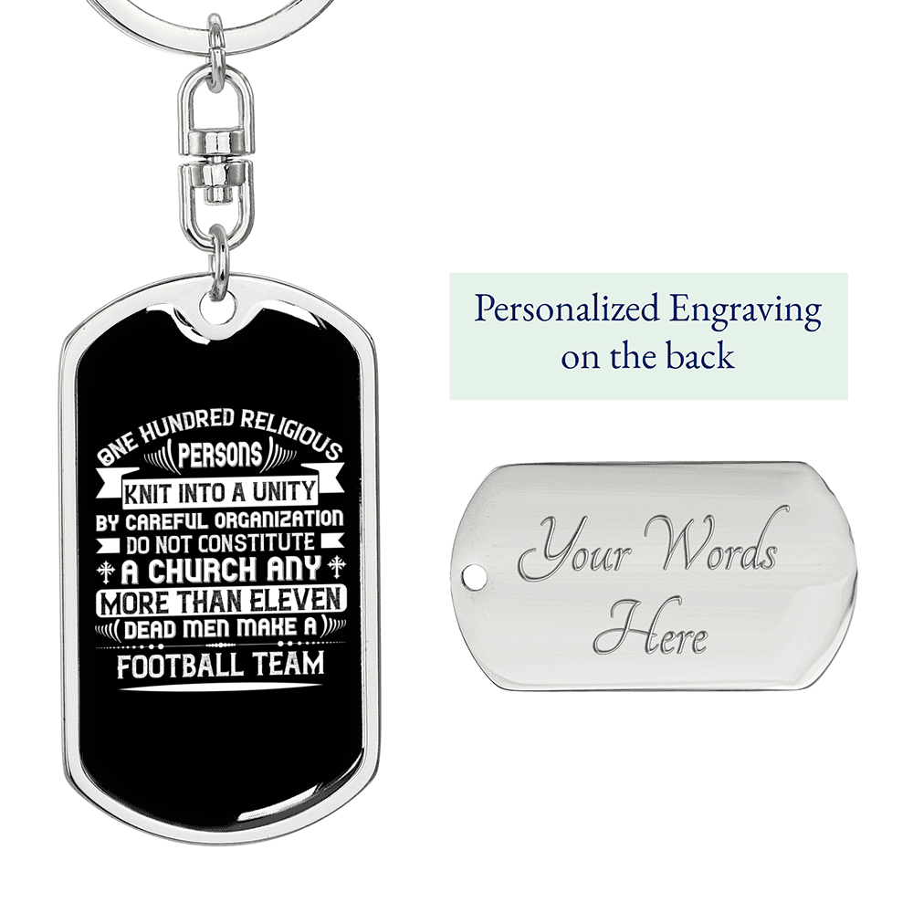 Church Football Team Keychain Stainless Steel or 18k Gold Dog Tag Keyring-Express Your Love Gifts