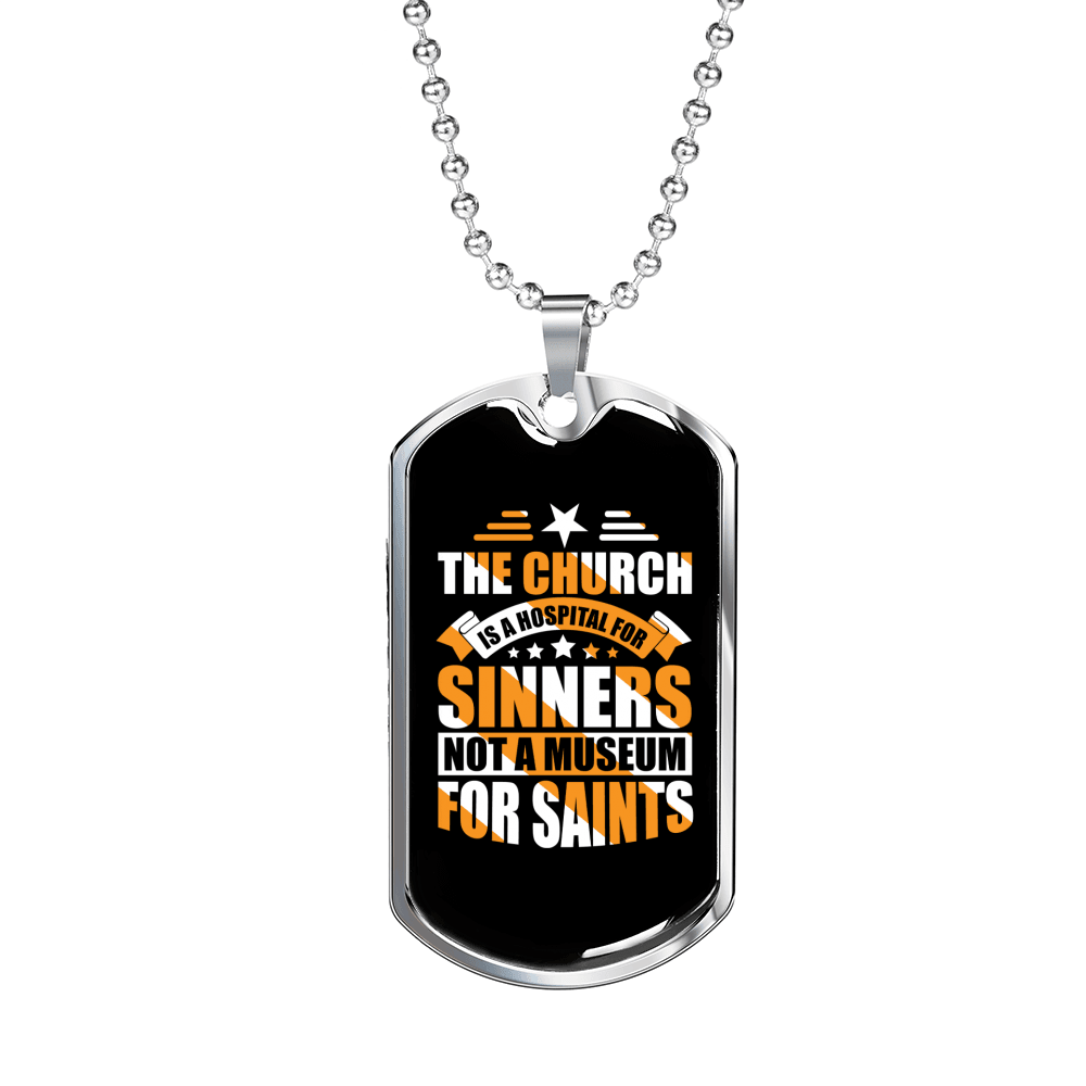 Church is a Hospital Mark 2:17 Necklace Stainless Steel or 18k Gold Dog Tag 24" Chain-Express Your Love Gifts