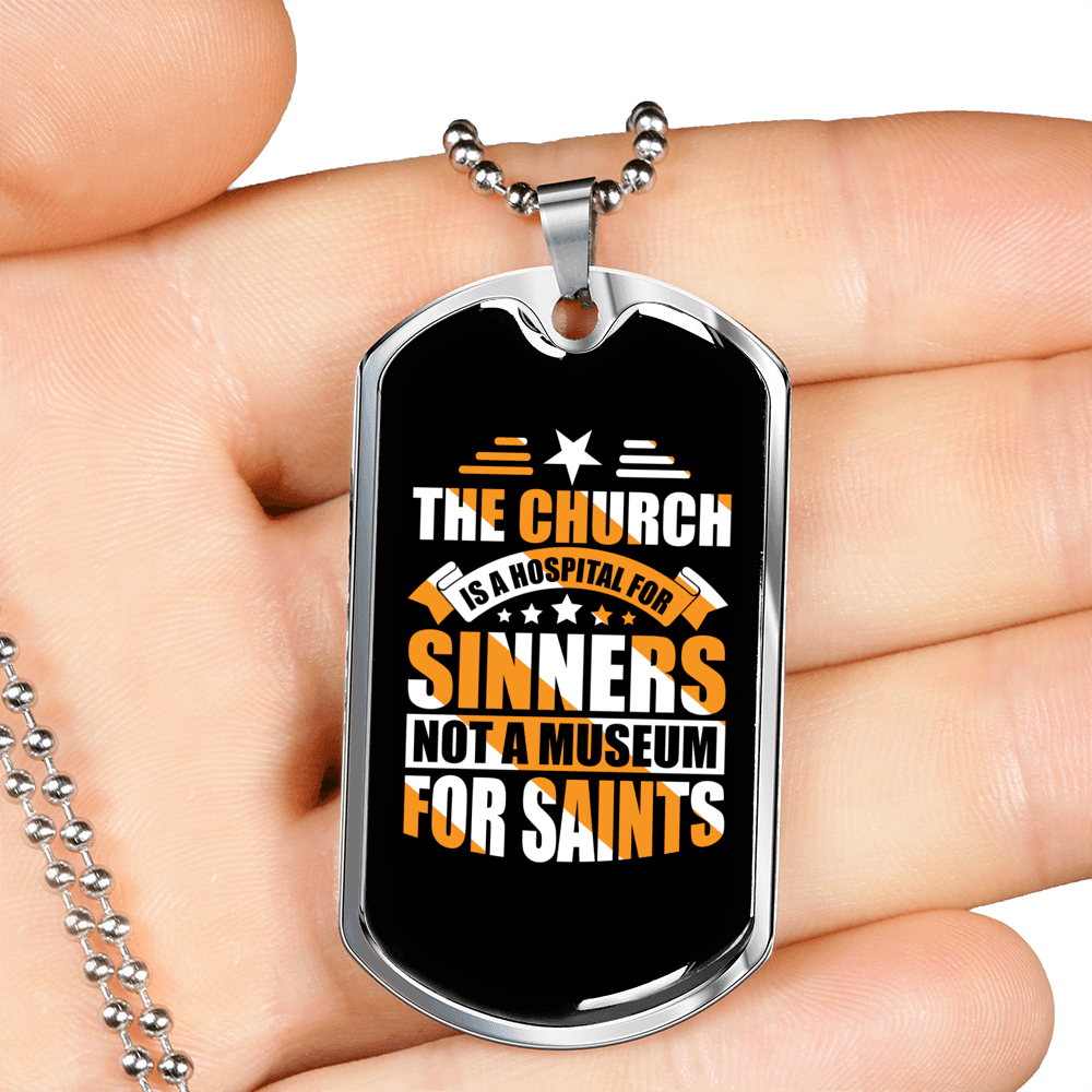 Church is a Hospital Mark 2:17 Necklace Stainless Steel or 18k Gold Dog Tag 24" Chain-Express Your Love Gifts