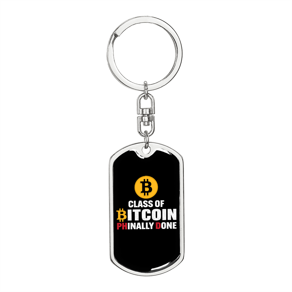 Class of Bitcoin Crypto Keychain Stainless Steel or 18k Gold Dog Tag Keyring-Express Your Love Gifts