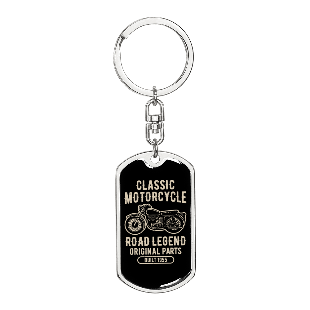 Classic Motorcycle Biker Keychain Stainless Steel or 18k Gold Dog Tag Keyring-Express Your Love Gifts