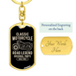 Classic Motorcycle Biker Keychain Stainless Steel or 18k Gold Dog Tag Keyring-Express Your Love Gifts