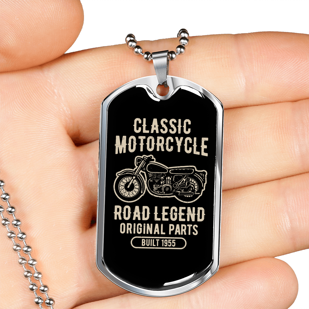 Classic Motorcycle Biker Necklace Stainless Steel or 18k Gold Dog Tag 24"-Express Your Love Gifts