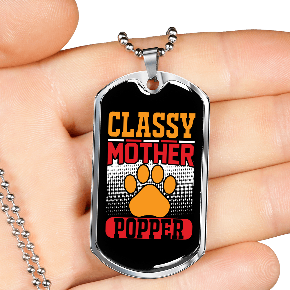 Classy Mother Popper Necklace Stainless Steel or 18k Gold Dog Tag 24" Chain-Express Your Love Gifts