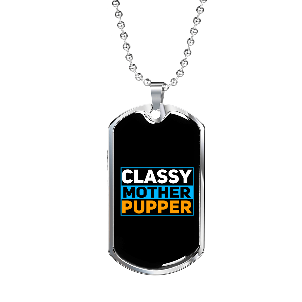 Classy Mother Pupper Plain Necklace Stainless Steel or 18k Gold Dog Tag 24" Chain-Express Your Love Gifts