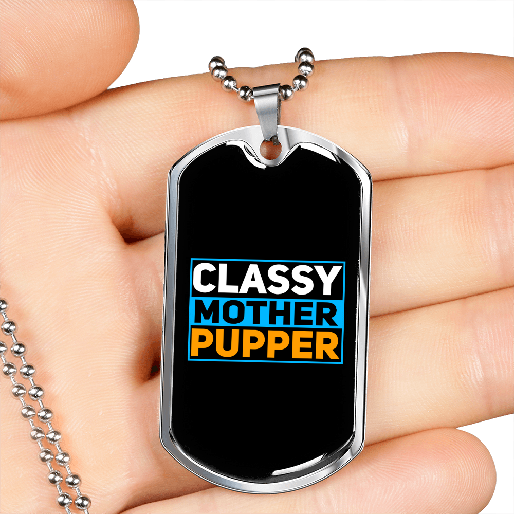 Classy Mother Pupper Plain Necklace Stainless Steel or 18k Gold Dog Tag 24" Chain-Express Your Love Gifts