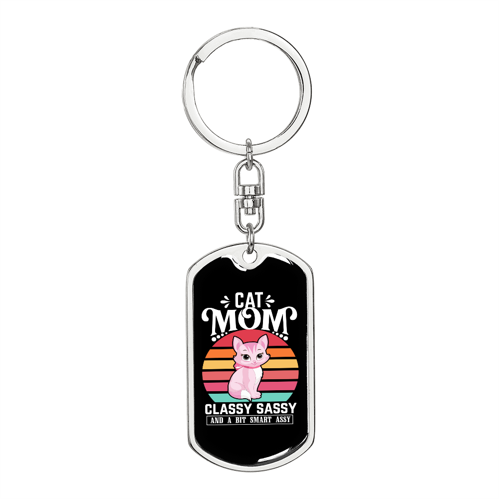 Classy Sassy Mom Keychain Stainless Steel or 18k Gold Dog Tag Keyring-Express Your Love Gifts