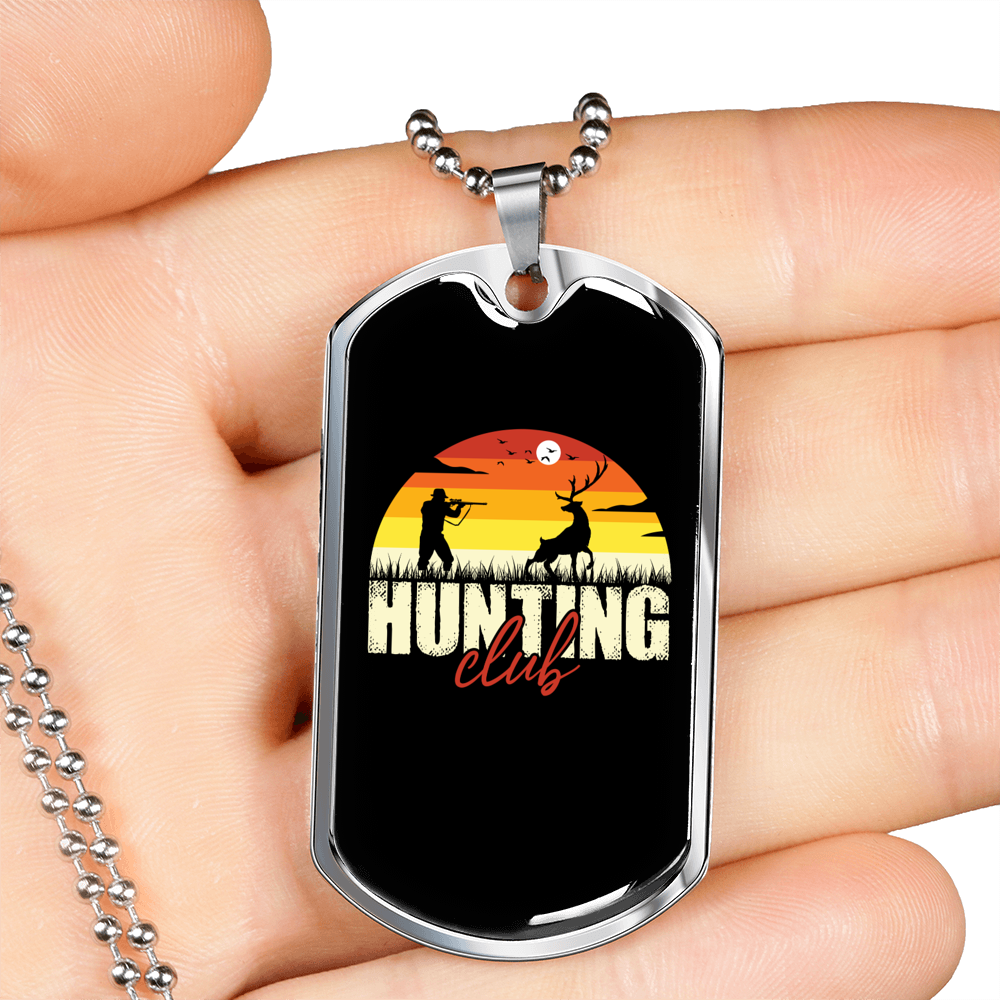 Club Hunting Necklace Stainless Steel or 18k Gold Dog Tag 24" Chain-Express Your Love Gifts