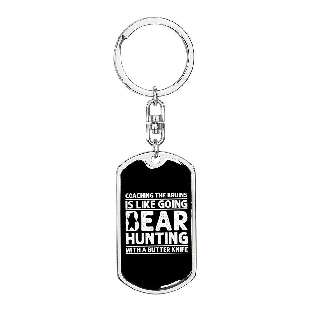 Coaching Bear Hunting White Keychain Stainless Steel or 18k Gold Dog Tag Keyring-Express Your Love Gifts