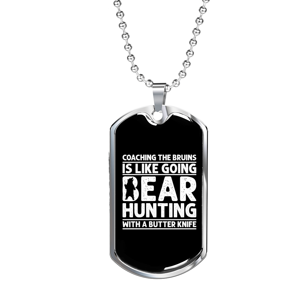 Coaching Bear Hunting White Necklace Stainless Steel or 18k Gold Dog Tag 24" Chain-Express Your Love Gifts