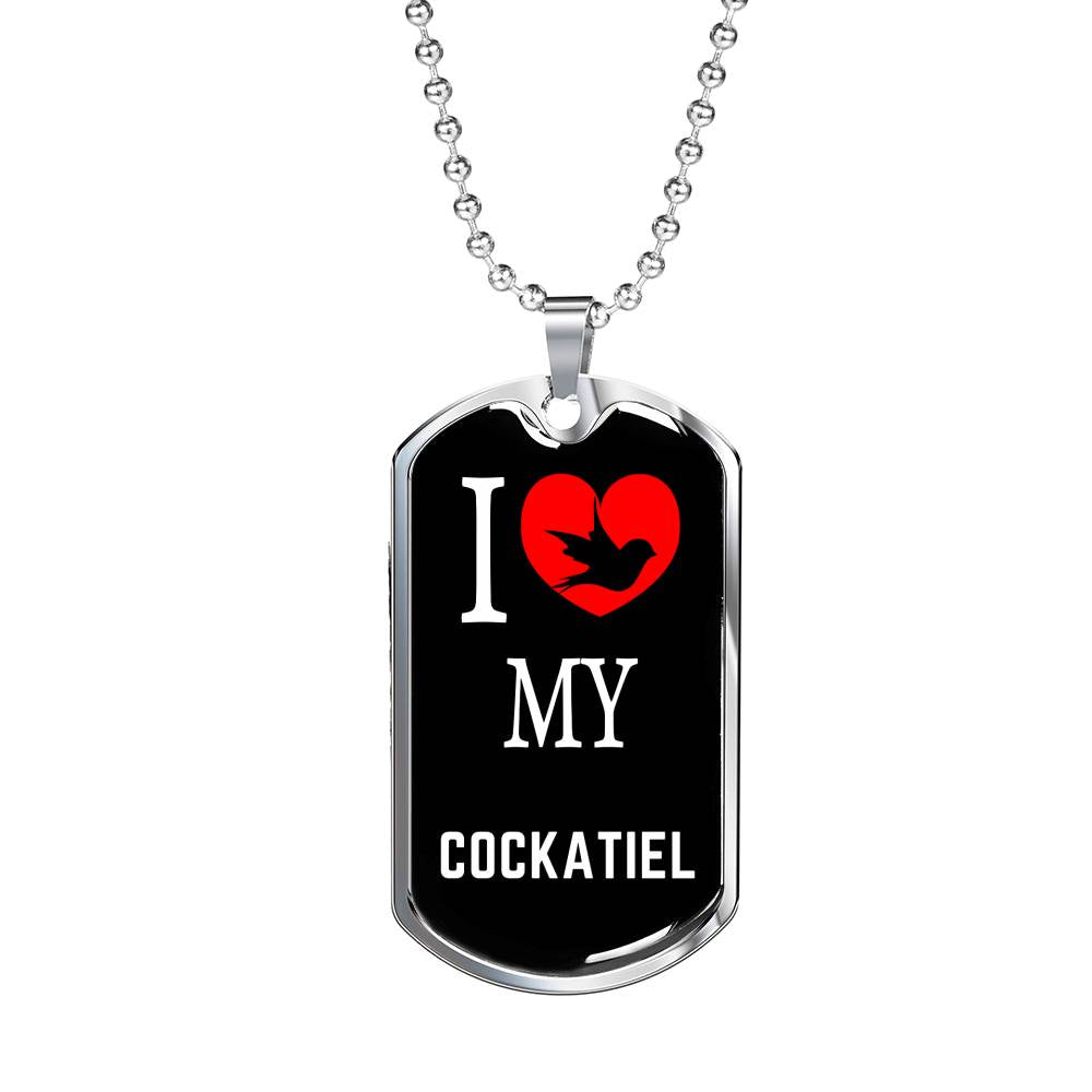 Cockatiel Necklace Stainless Steel or 18k Gold Dog Tag 24" Chain-Express Your Love Gifts