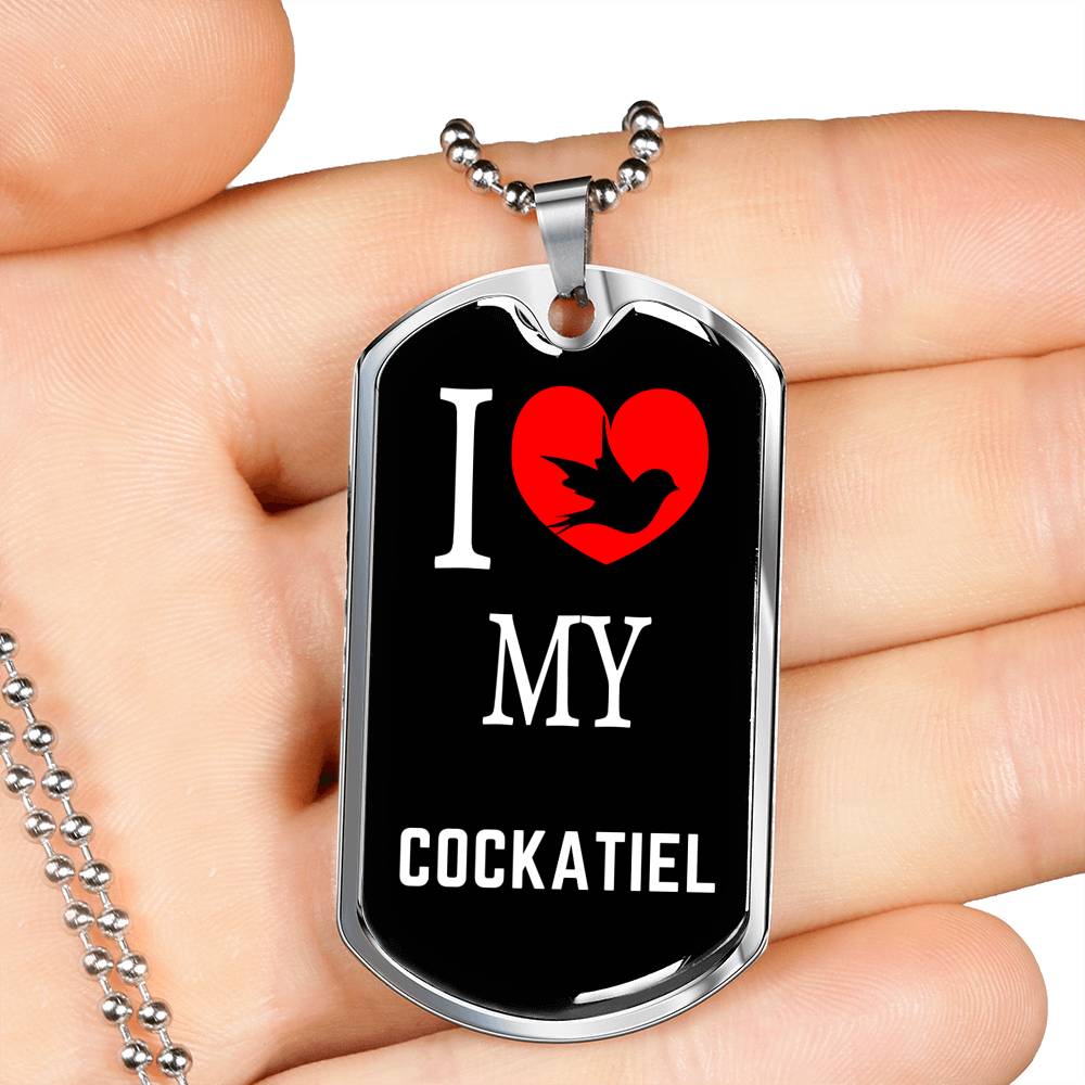 Cockatiel Necklace Stainless Steel or 18k Gold Dog Tag 24" Chain-Express Your Love Gifts