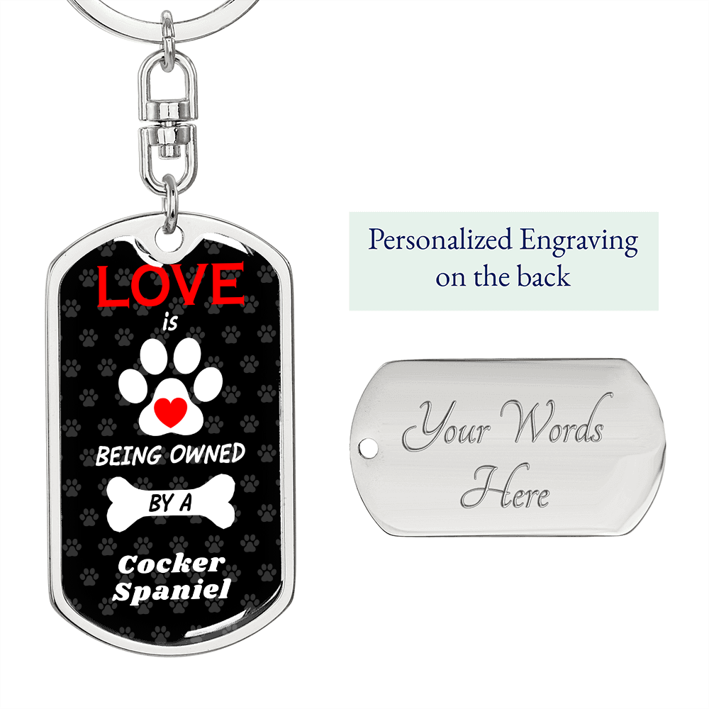 Cocker Spaniel Keychain Stainless Steel or 18k Gold Dog Tag Keyring-Express Your Love Gifts