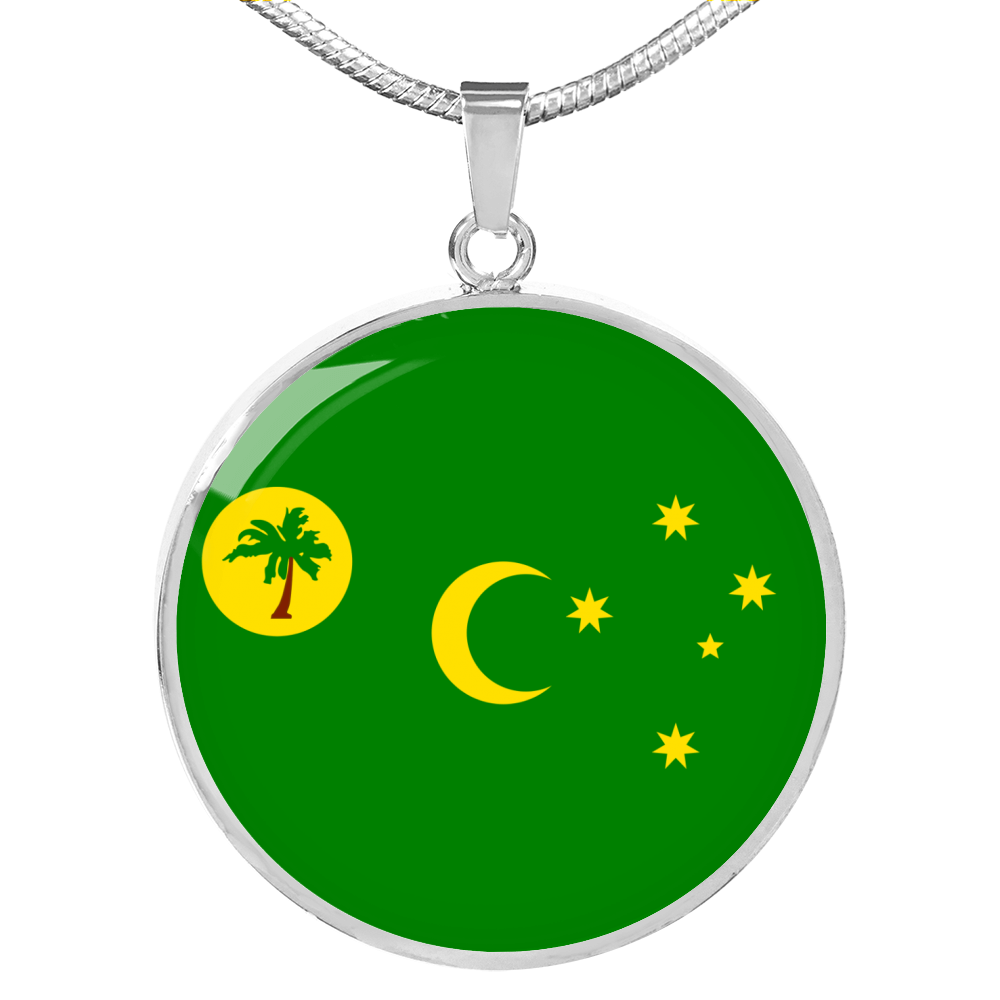 Cocos Island Flag Necklace Circle Pendant Stainless Steel or 18k Gold 18-22"-Express Your Love Gifts