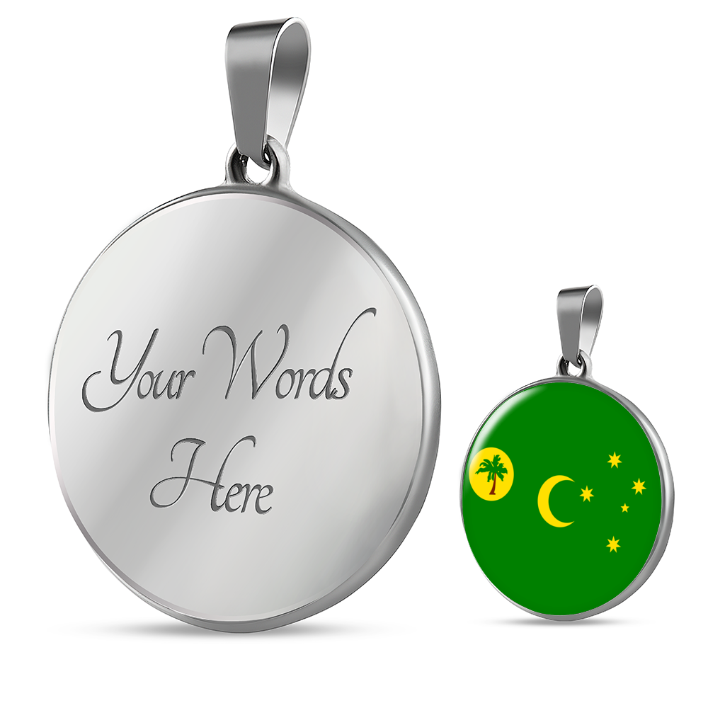 Cocos Island Flag Necklace Circle Pendant Stainless Steel or 18k Gold 18-22"-Express Your Love Gifts