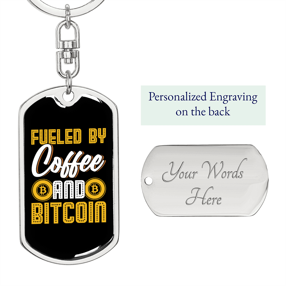 Coffee and Bitcoin Crypto Keychain Stainless Steel or 18k Gold Dog Tag Keyring-Express Your Love Gifts