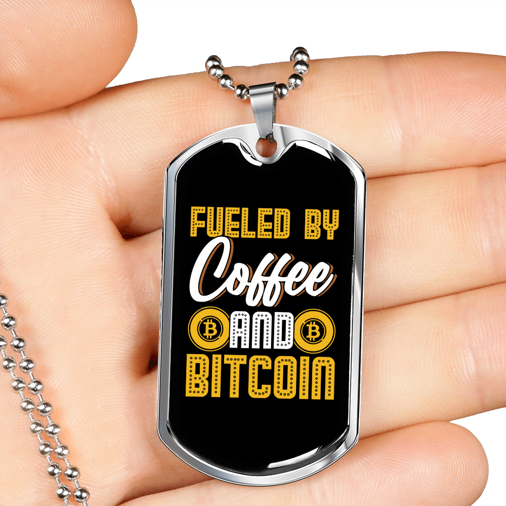 Coffee and Bitcoin Crypto Necklace Stainless Steel or 18k Gold Dog Tag 24" Chain-Express Your Love Gifts