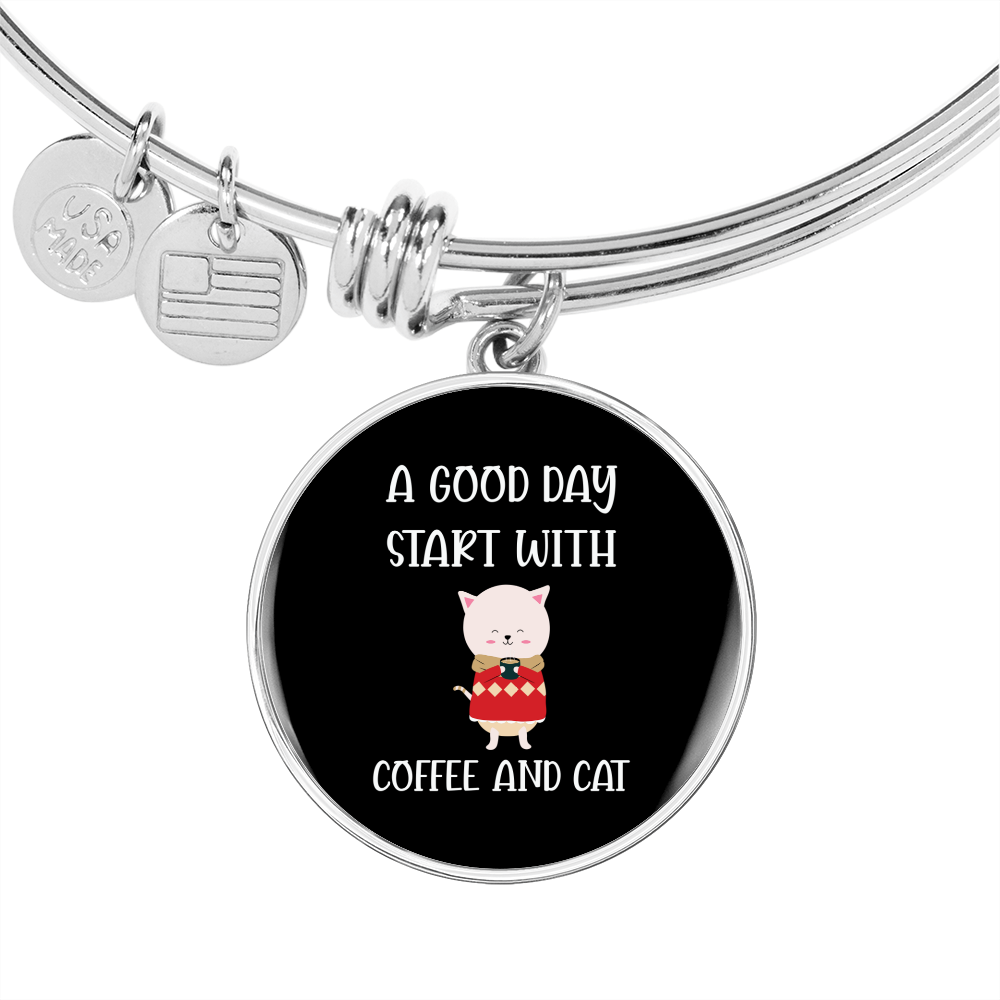 Coffee And Cat Bracelet Stainless Steel or 18k Gold Circle Bangle-Express Your Love Gifts