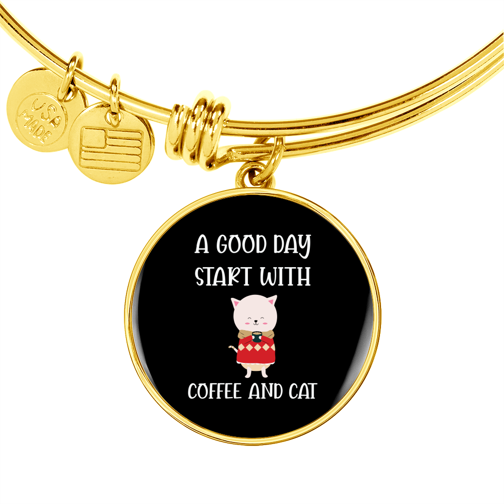 Coffee And Cat Bracelet Stainless Steel or 18k Gold Circle Bangle-Express Your Love Gifts