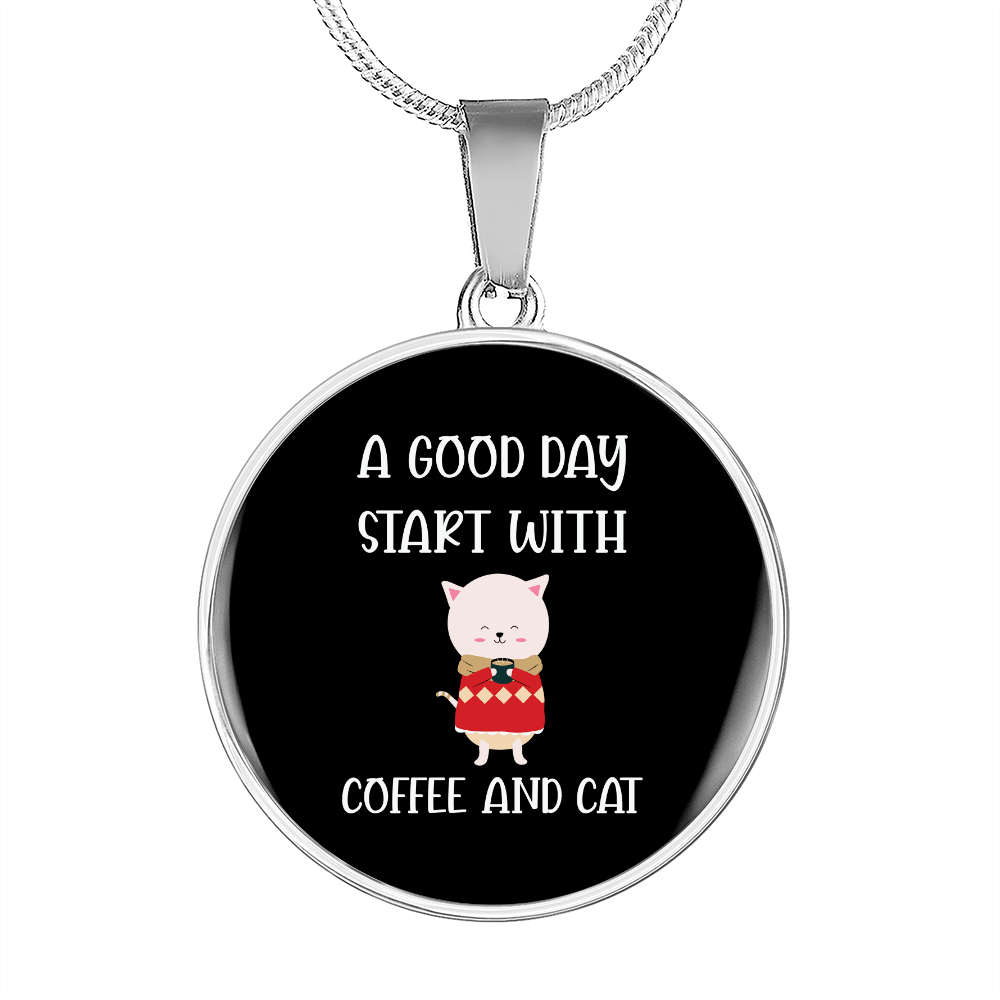 Coffee And Cat Circle Necklace Stainless Steel or 18k Gold 18-22"-Express Your Love Gifts
