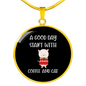 Coffee And Cat Circle Necklace Stainless Steel or 18k Gold 18-22"-Express Your Love Gifts