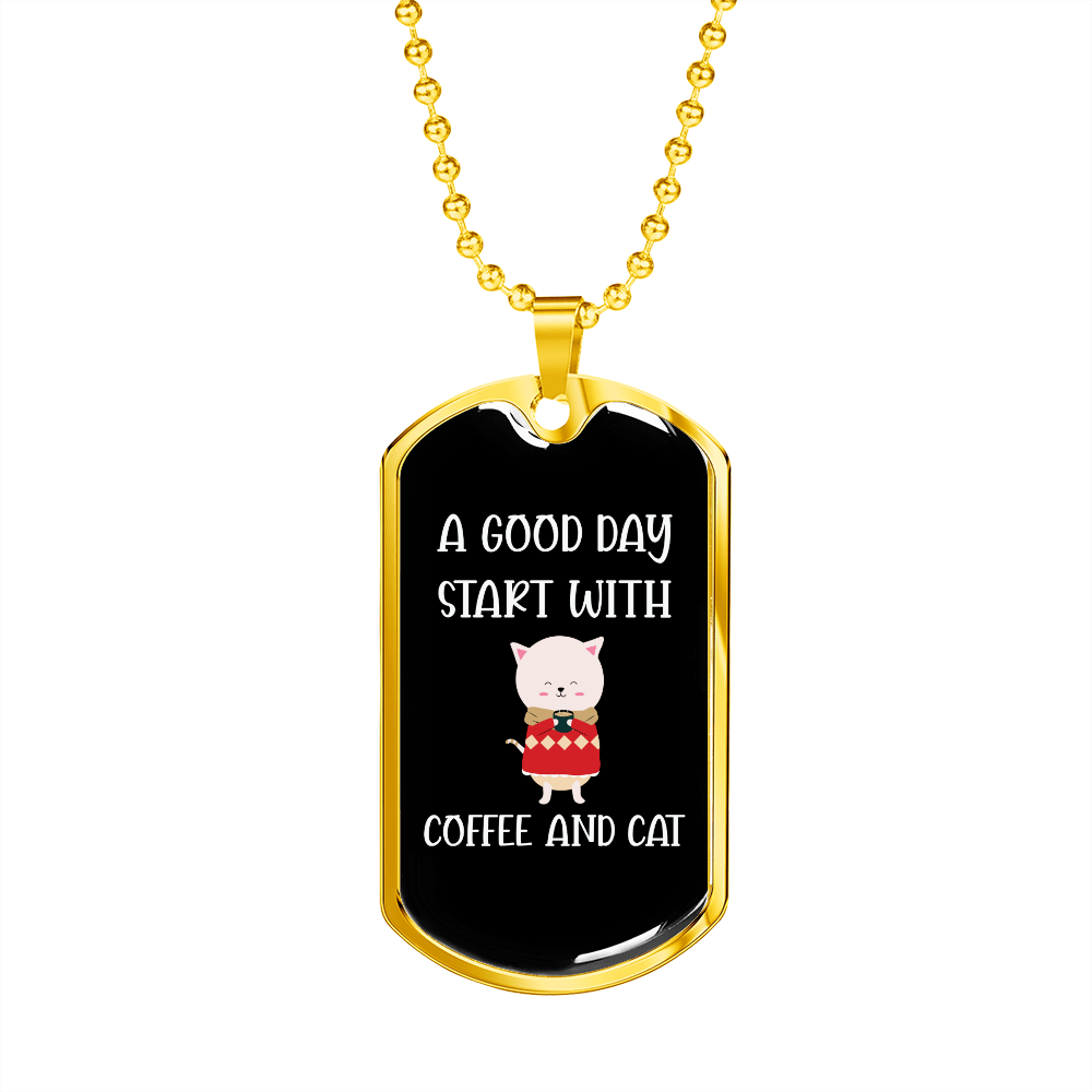 Coffee And Cat Necklace Stainless Steel or 18k Gold Dog Tag 24" Chain-Express Your Love Gifts