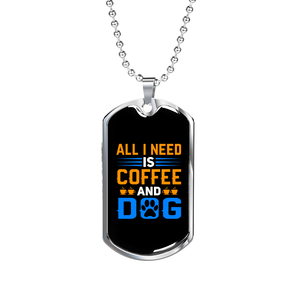 Coffee and Dog Necklace Stainless Steel or 18k Gold Dog Tag 24" Chain-Express Your Love Gifts