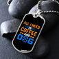 Coffee and Dog Necklace Stainless Steel or 18k Gold Dog Tag 24" Chain-Express Your Love Gifts