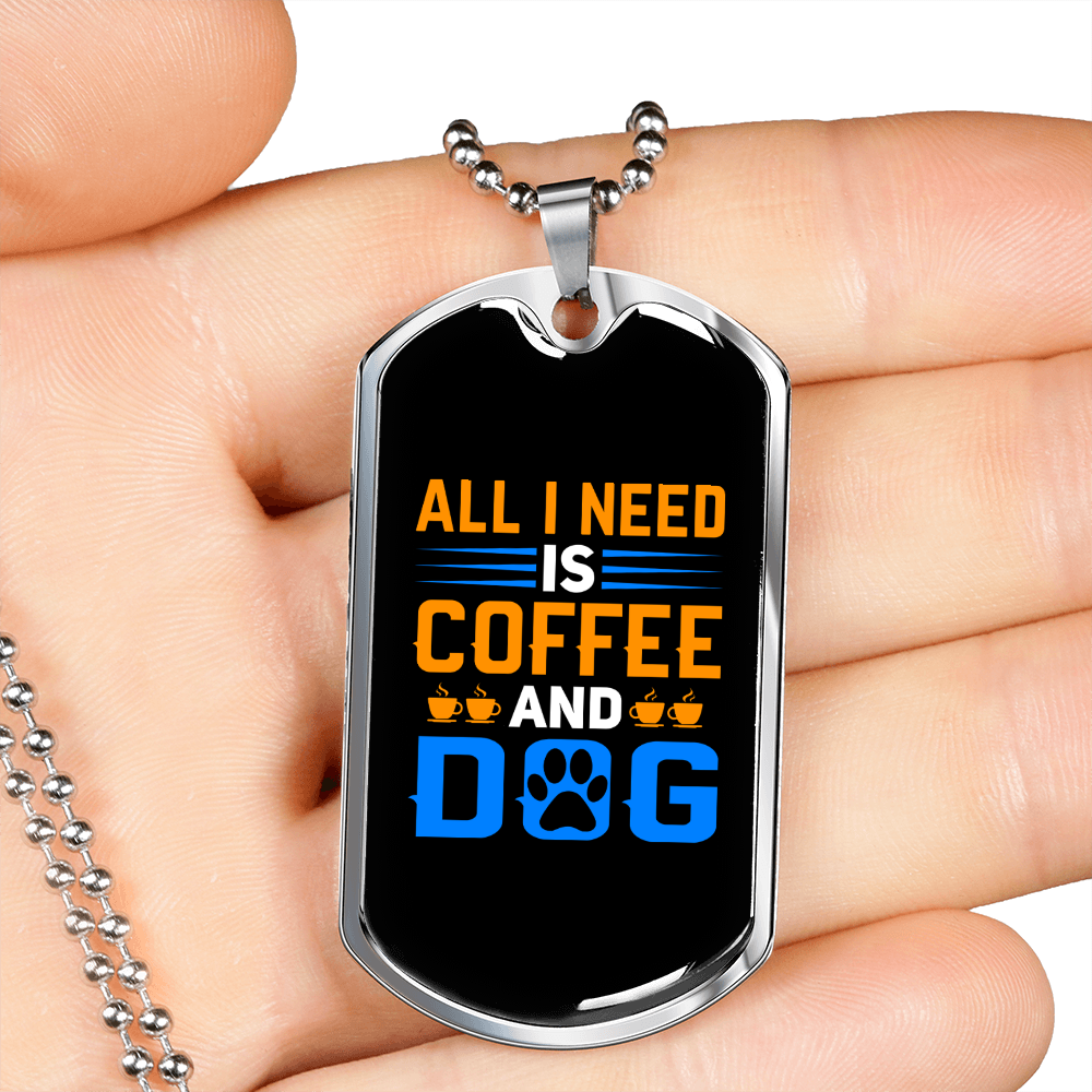 Coffee and Dog Necklace Stainless Steel or 18k Gold Dog Tag 24" Chain-Express Your Love Gifts