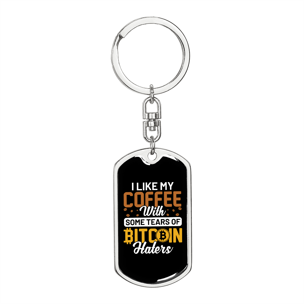 Coffee Bitcoin Haters Crypto Keychain Stainless Steel or 18k Gold Dog Tag Keyring-Express Your Love Gifts