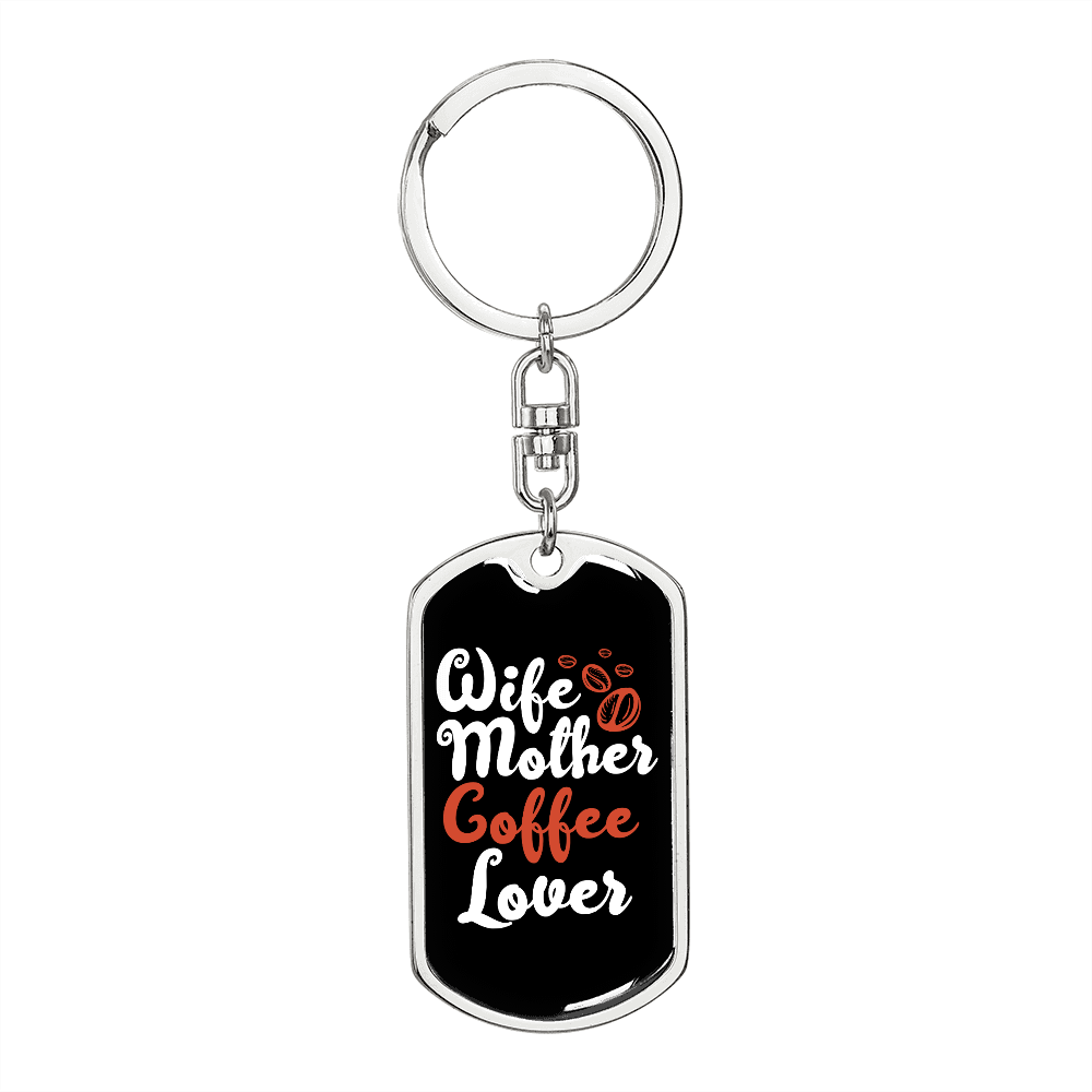Coffee Lover Mom Keychain Stainless Steel or 18k Gold Dog Tag Keyring-Express Your Love Gifts