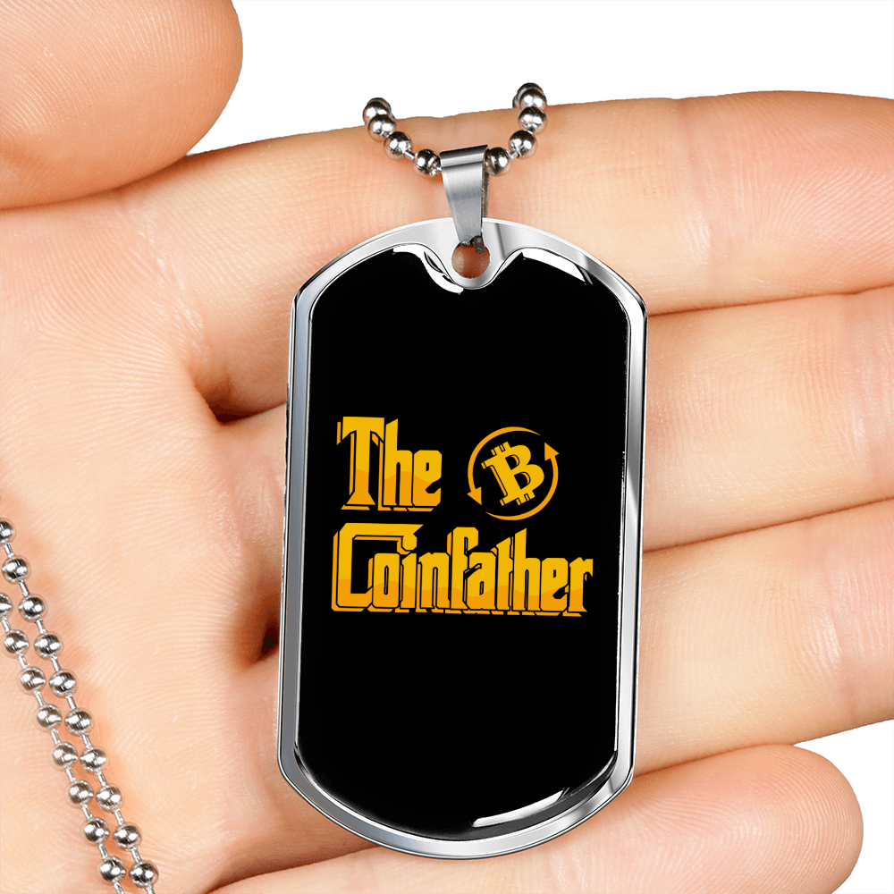 Coinfather Crypto Necklace Stainless Steel or 18k Gold Dog Tag 24" Chain-Express Your Love Gifts