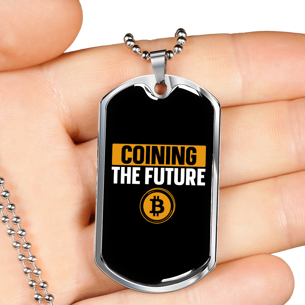 Coining The Future 1 Crypto Necklace Stainless Steel or 18k Gold Dog Tag 24" Chain-Express Your Love Gifts