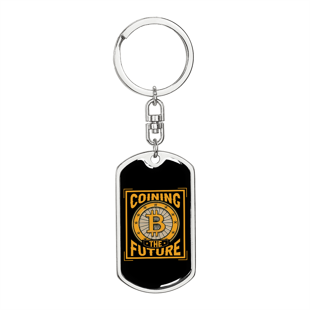 Coining The Future Bitcoin Crypto Keychain Stainless Steel or 18k Gold Dog Tag Keyring-Express Your Love Gifts