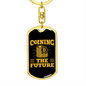Coining The Future Bitcoins Crypto Keychain Stainless Steel or 18k Gold Dog Tag Keyring-Express Your Love Gifts