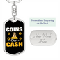 Coins Over Cash Crypto Keychain Stainless Steel or 18k Gold Dog Tag Keyring-Express Your Love Gifts