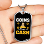 Coins Over Cash Crypto Necklace Stainless Steel or 18k Gold Dog Tag 24" Chain-Express Your Love Gifts