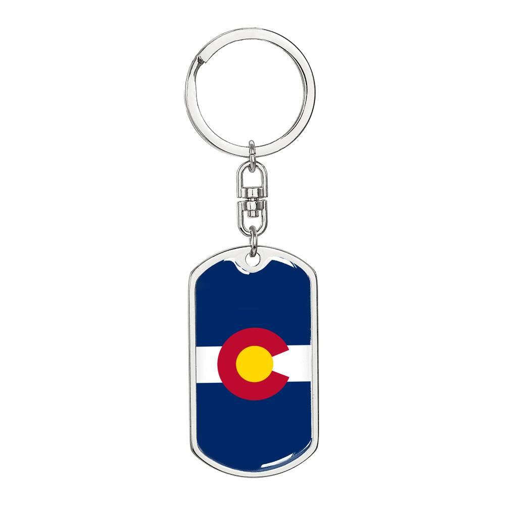 Colorado State Flag Keychain Dog Tag Stainless Steel or 18k Gold-Express Your Love Gifts