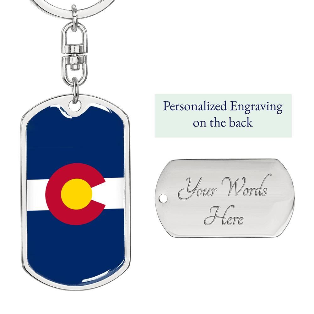 Colorado State Flag Keychain Dog Tag Stainless Steel or 18k Gold-Express Your Love Gifts