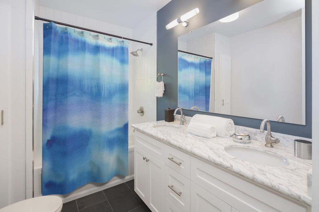 Colorful Blue Wavy Stylish Design 71" x 74" Elegant Waterproof Shower Curtain for a Spa-like Bathroom Paradise Exceptional Craftsmanship-Express Your Love Gifts