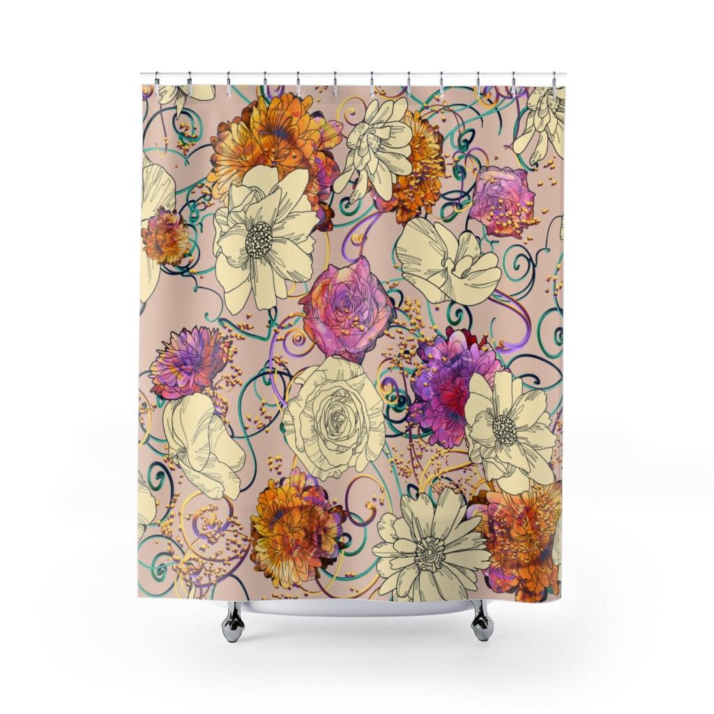 Colorful Flowers Floral Stylish Design 71" x 74" Elegant Waterproof Shower Curtain for a Spa-like Bathroom Paradise Exceptional Craftsmanship-Express Your Love Gifts
