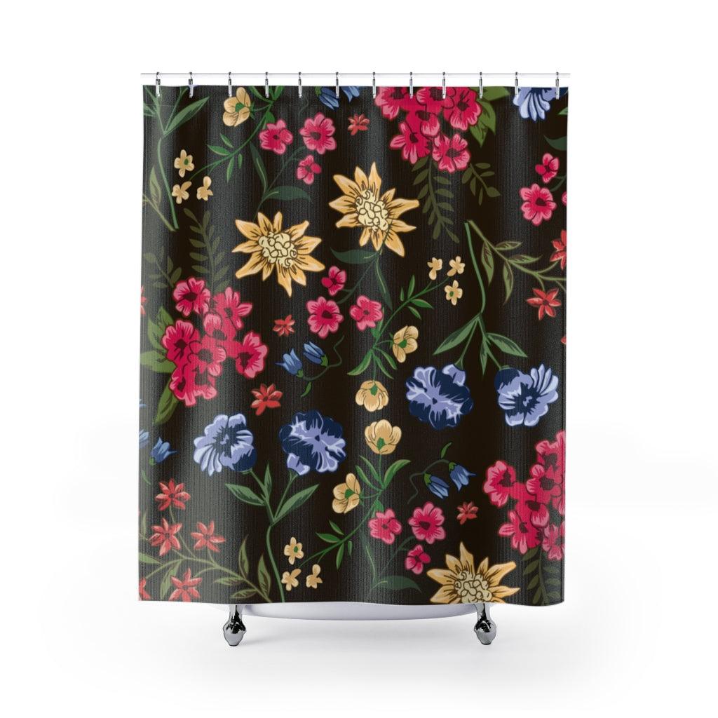 Colorful Flowers in Black Stylish Design 71" x 74" Elegant Waterproof Shower Curtain for a Spa-like Bathroom Paradise Exceptional Craftsmanship-Express Your Love Gifts