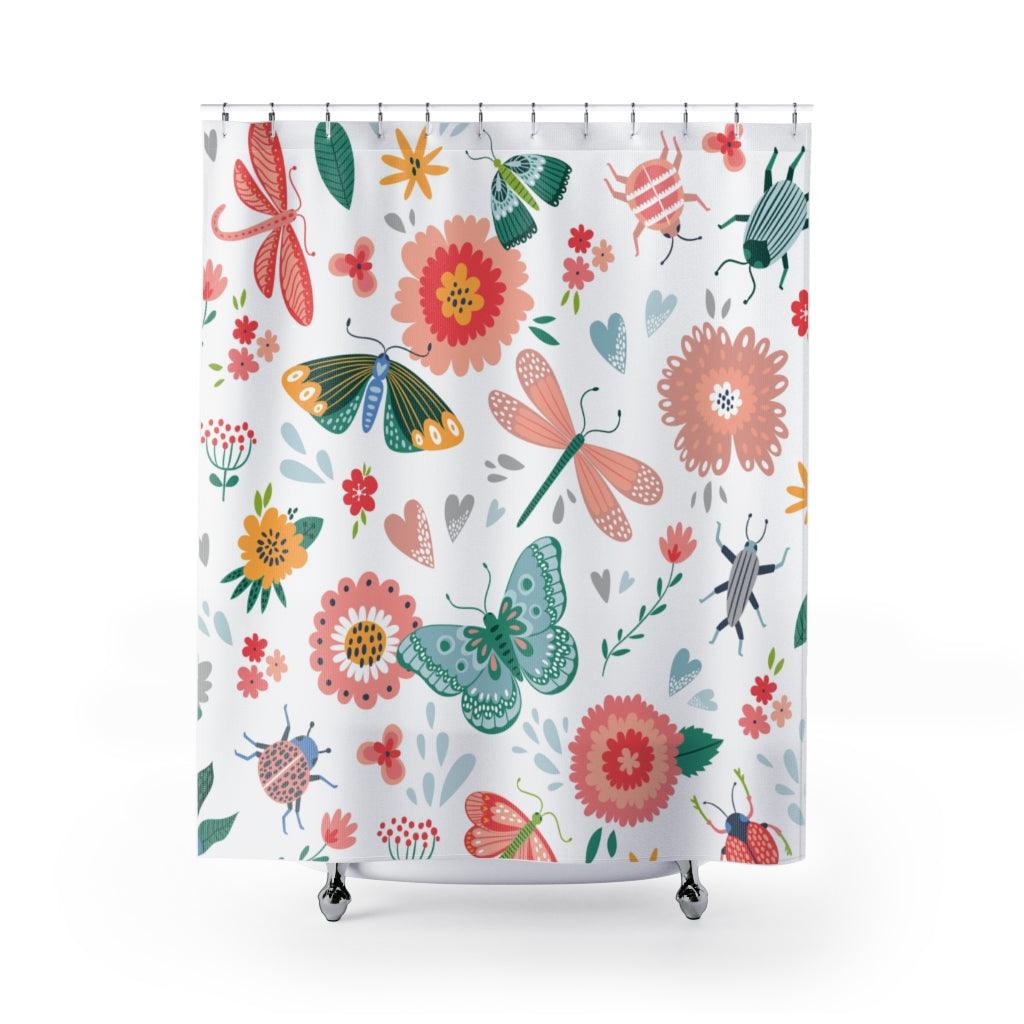 Colorful Insect Flowers Stylish Design 71" x 74" Elegant Waterproof Shower Curtain for a Spa-like Bathroom Paradise Exceptional Craftsmanship-Express Your Love Gifts