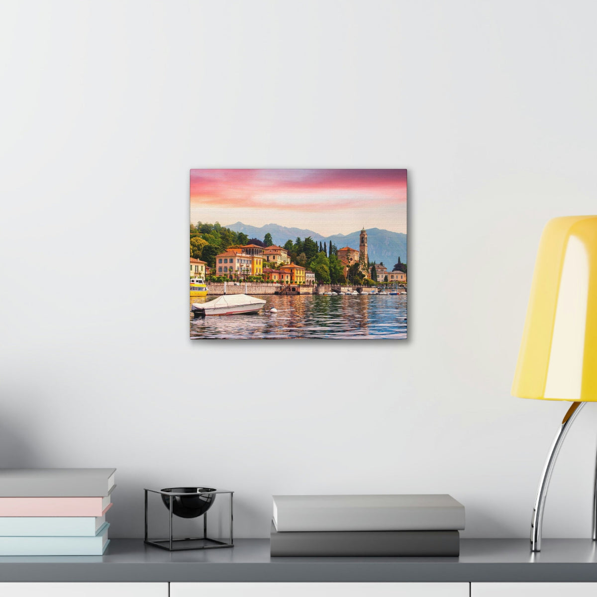 Colorful Summer of the Countryside Scene Beautiful Charming and Stunning Alps Beauty Nature Scene Unique Houses and Boat Wall Art Ready to Hang Unframed-Express Your Love Gifts